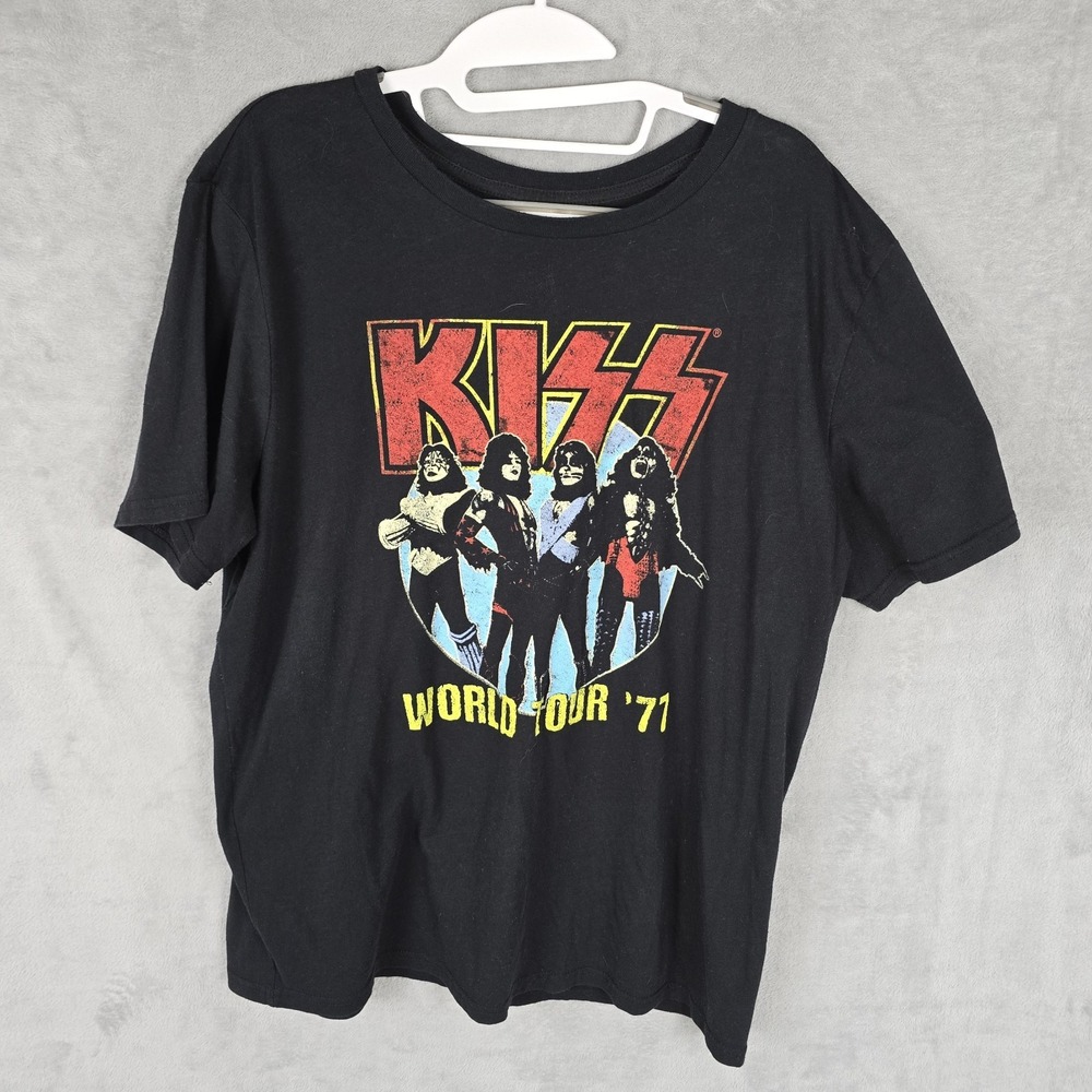 KISS World Tour 71 Graphic T-Shirt Mens 2X Black Rock Band Short Sleeve Tee